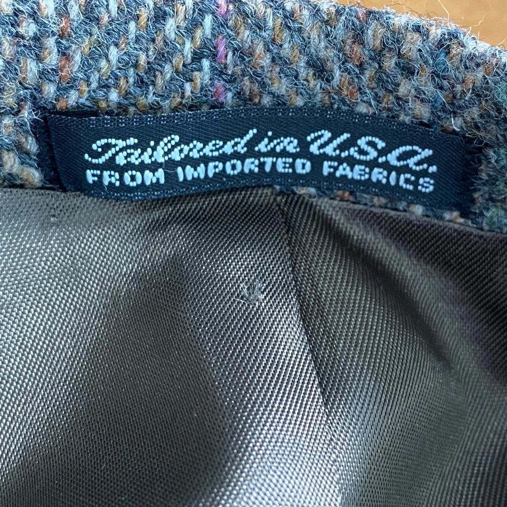 Merit Harris Tweed Grey Herringbone Wool Blazer Sport Coat 44L Tailored in USA